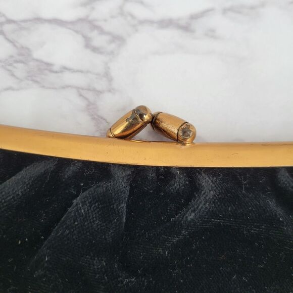 Vintage Clutch 60s Elegant Black Velvet Evening Bag - Picture 3 of 10